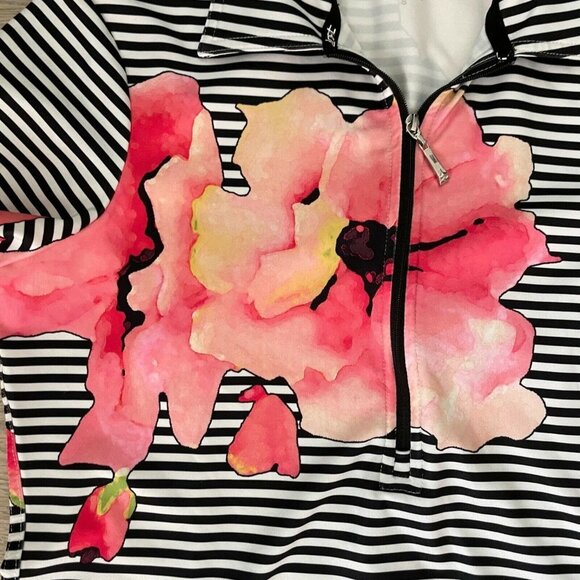 JOFIT $86 Black & White Floral 1/4 Zip Activewear Athletic Stretch Top Size XS - Picture 2 of 6